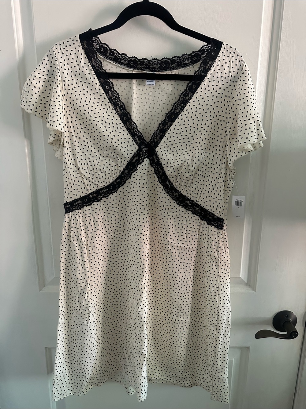 Cream Polka Dot Lace Trim Mini Dress
